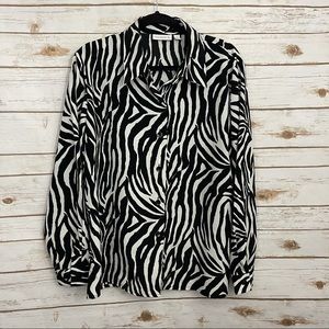 Susan Graver Button Front Animal Print Blouse